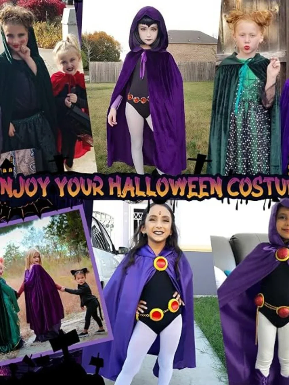 Kids Halloween Costume Hooded Cape with Adjustable Waist Chain